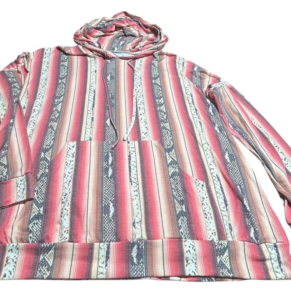 Southern Stitch Striped Hooded Pullover southwestern pattern kangaroo pocket